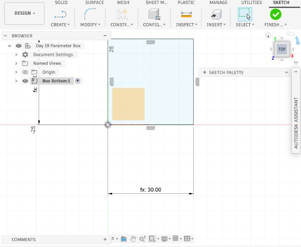 Fusion 360 hinged box design step 1