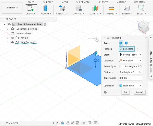 Fusion 360 hinged box design step 2
