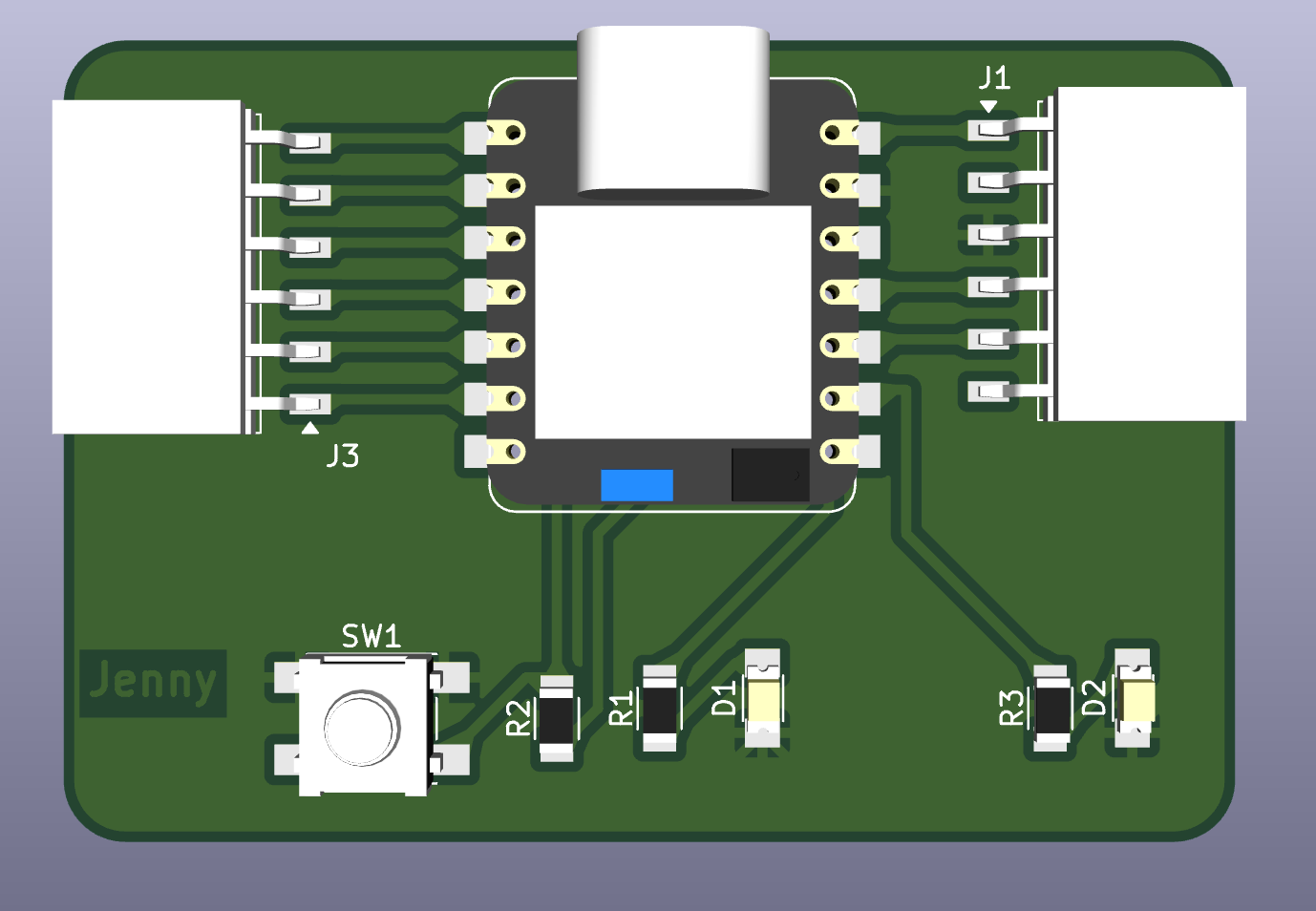 KiCad 3D PCB layout view