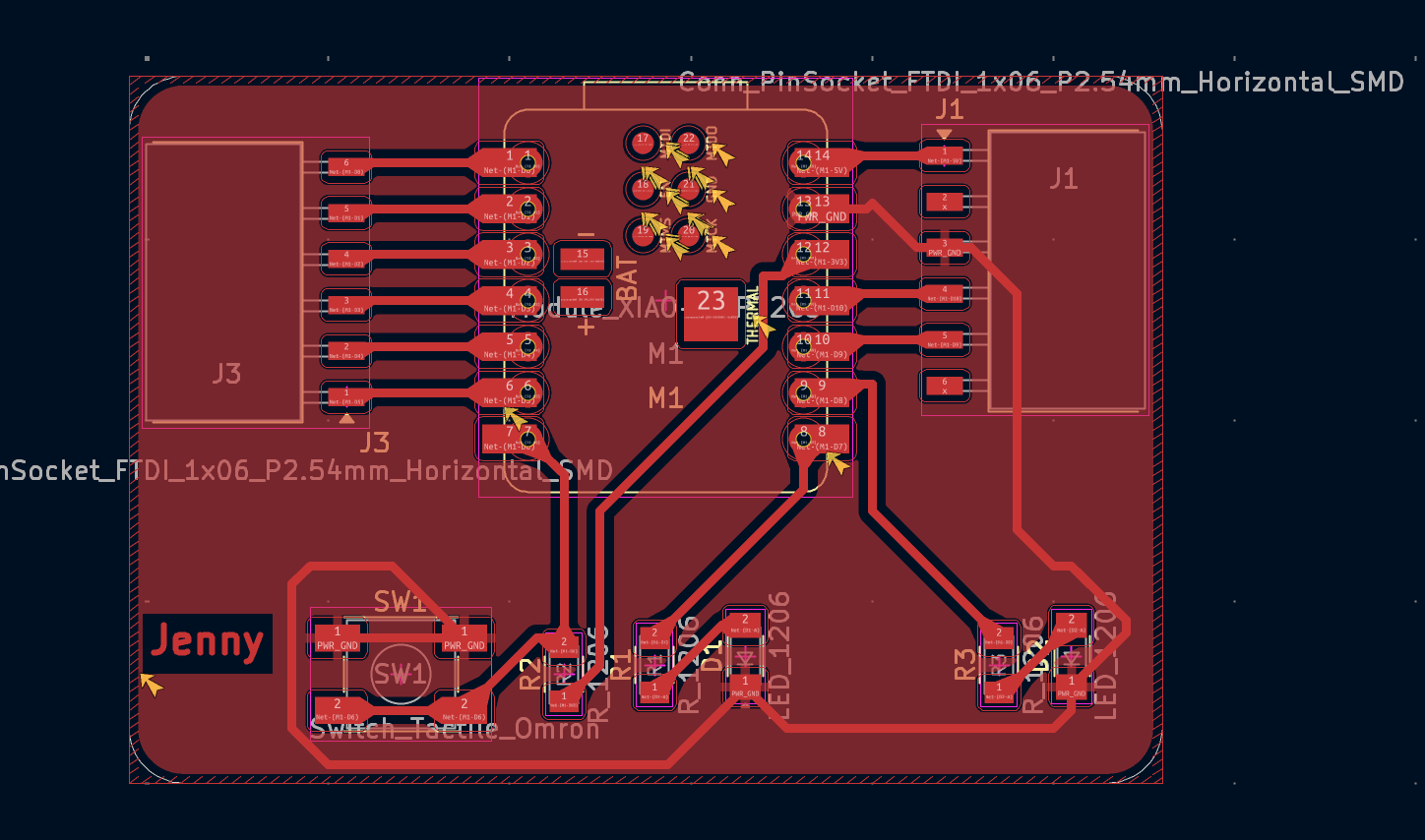 KiCad 2D PCB layout — top copper layer