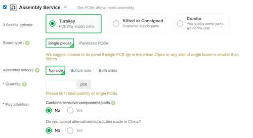 Assembly service options