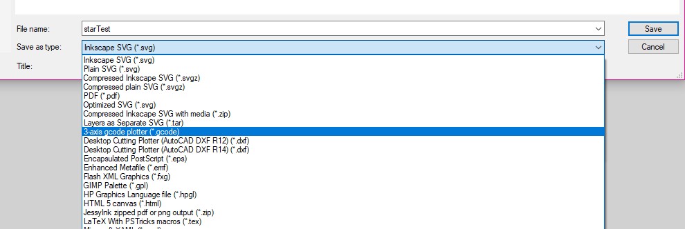 Saving from Inskape in gcode formation