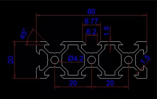 Extruded aluminum cross-section sketched in Fusion 360