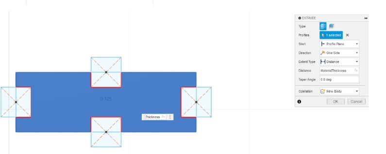 Rectangle shape extruded with MaterialThickness