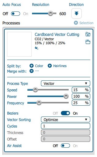 Our Labs Material Settings for Cardboard