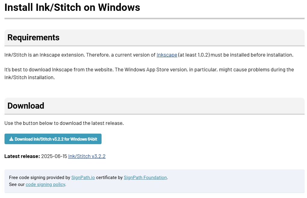 InkStitch Download Page