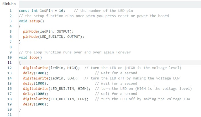 Modified Sample Blink program in Arduino