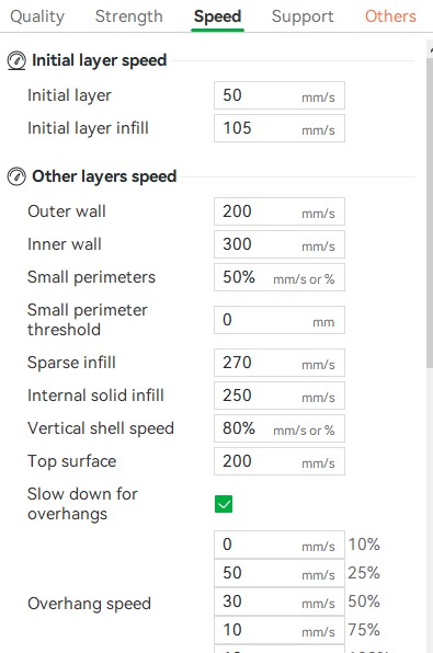 Speed settings