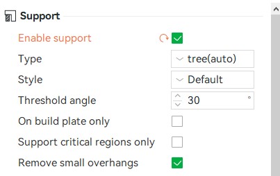 Tree support settings