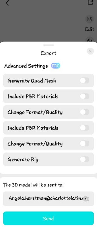 Kiri App options for exporting your scan