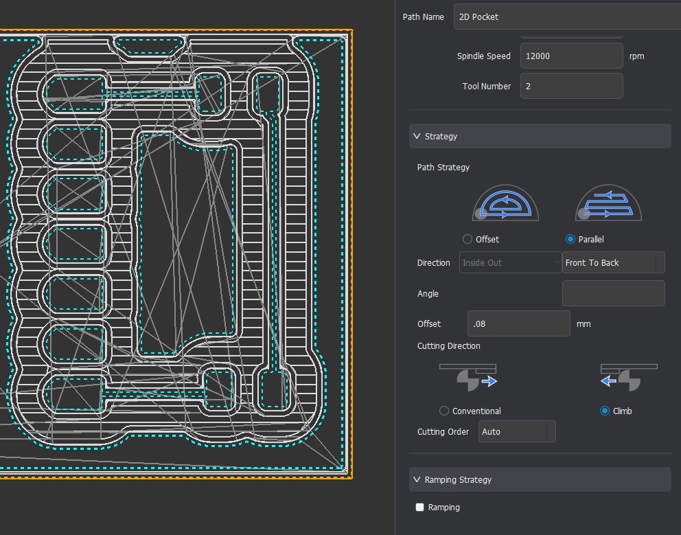 My 2DPocket settings in MakeraCAM
