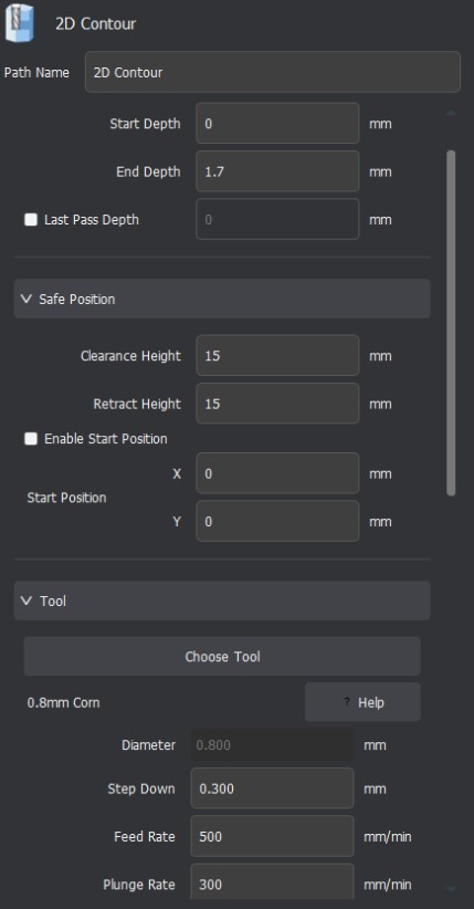 2D Contour Settings