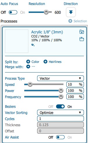 Epilog settings acrylic