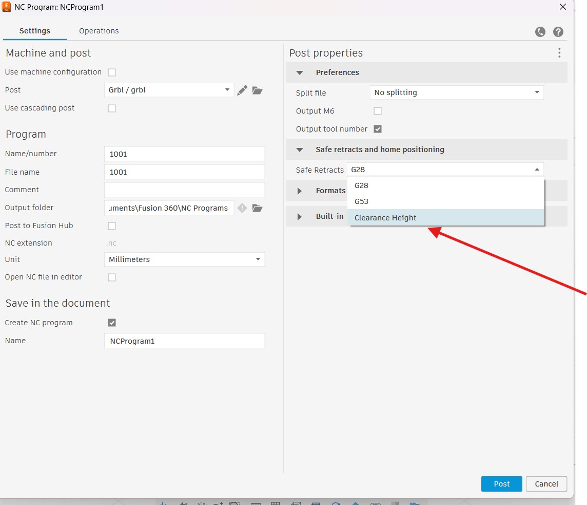 the fix in post processor for grbl
