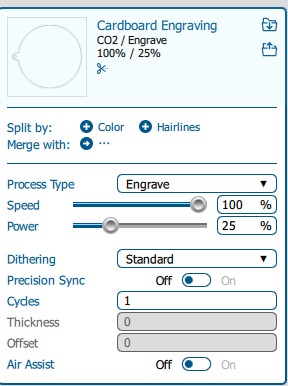 Epilog settings cadboard