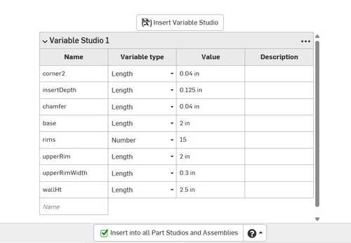 onshape votive model parametric table