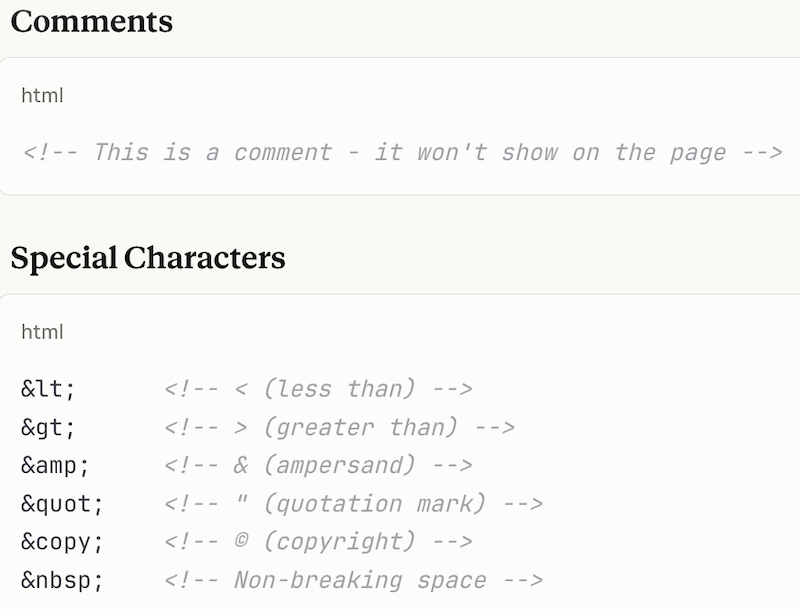 Comments & Special Characters