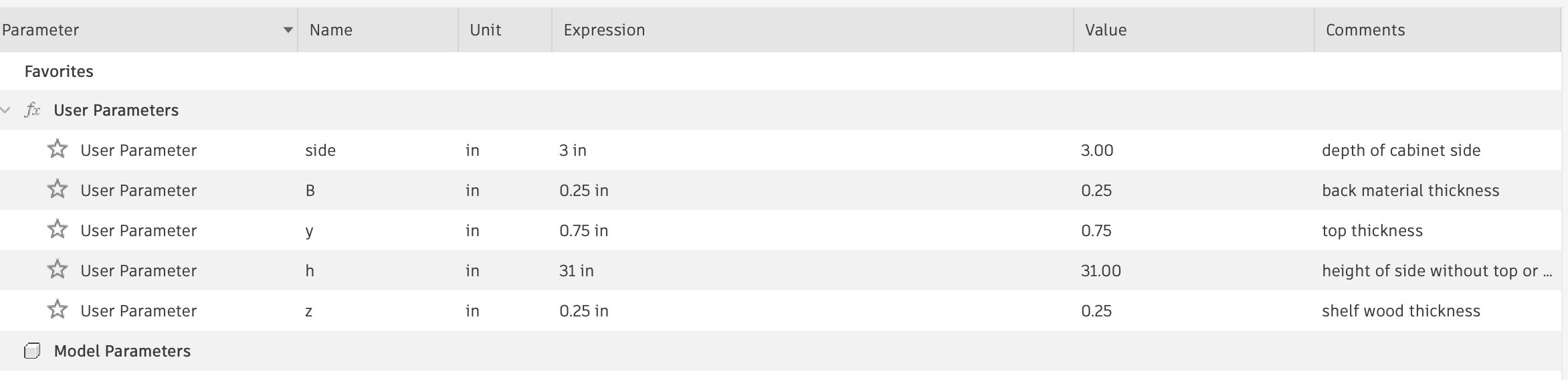 Define parameters in Fusion360
