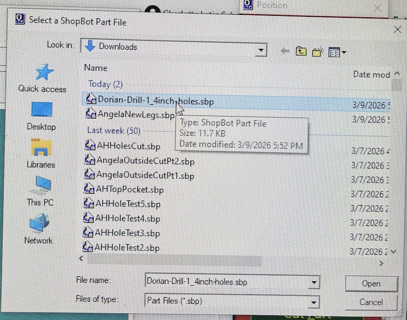 uploading material into shopbot