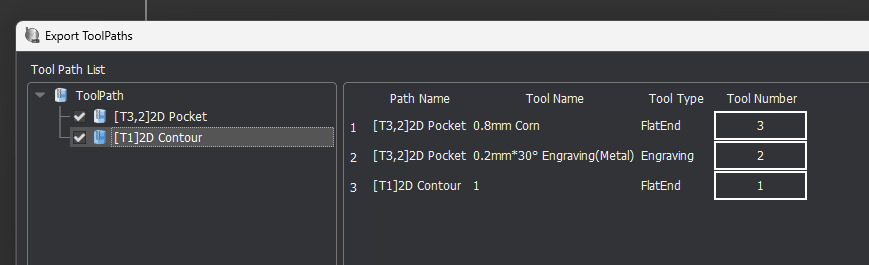 export toolpaths