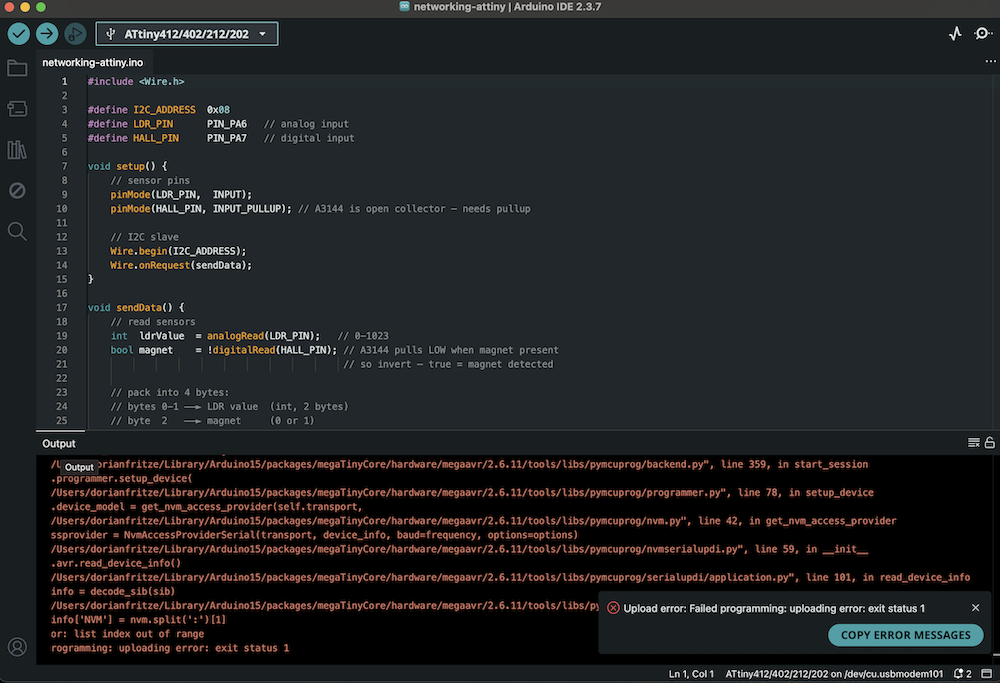 uploading error: exit status 1