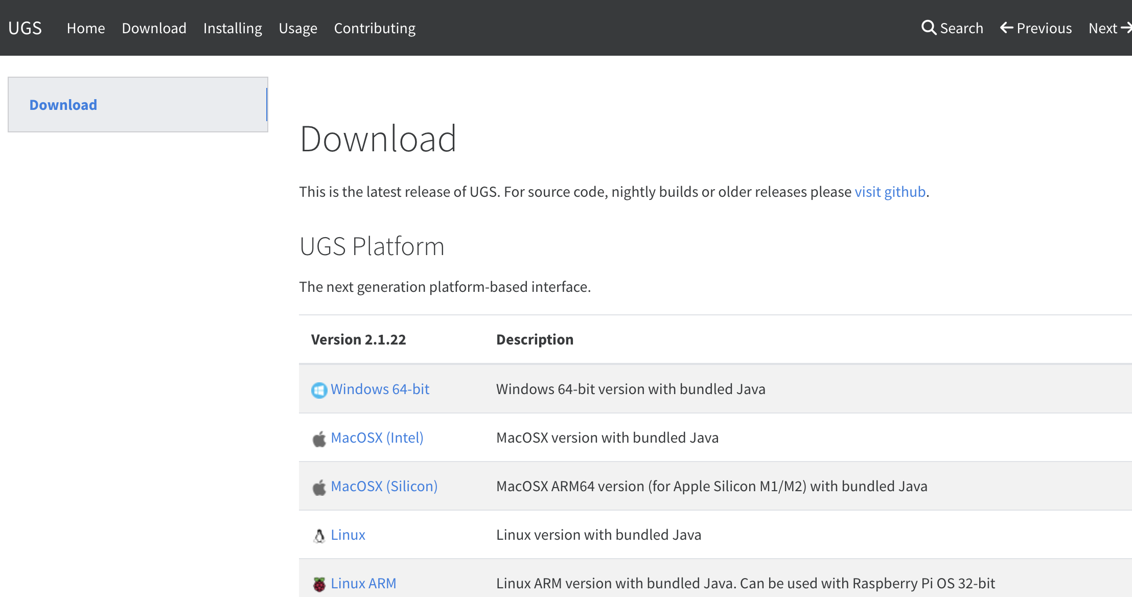UGS download page