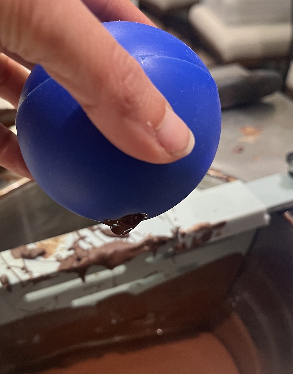 Coating inside, pour out excess