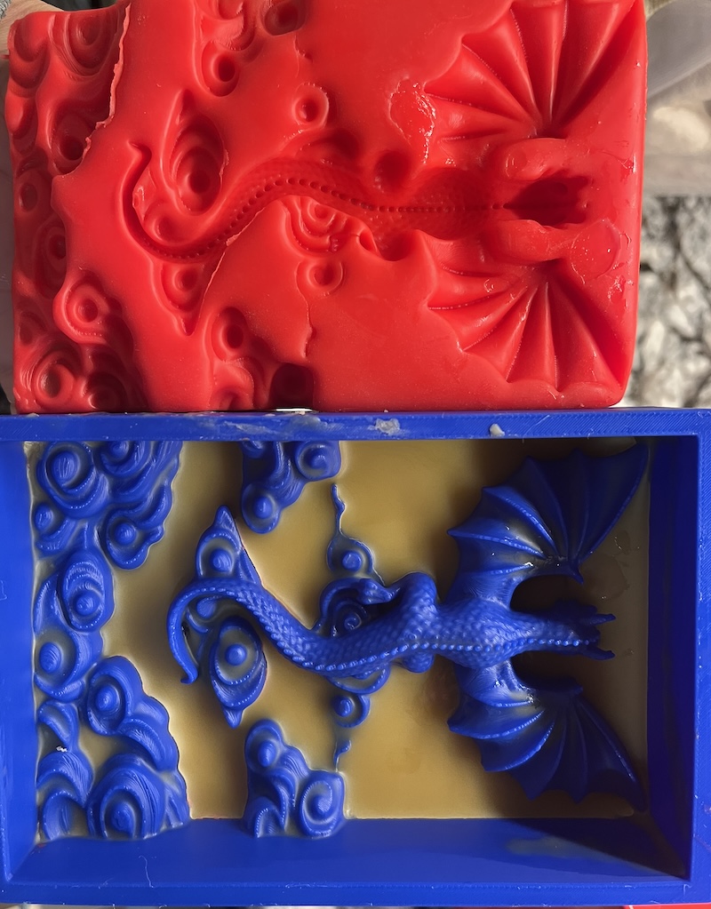 finished silicone mold of dragon in clouds