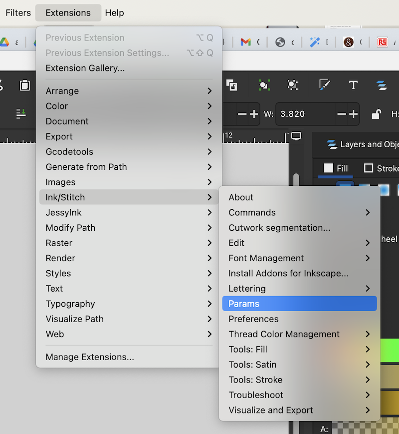 preview and adjust with ink/stitch params