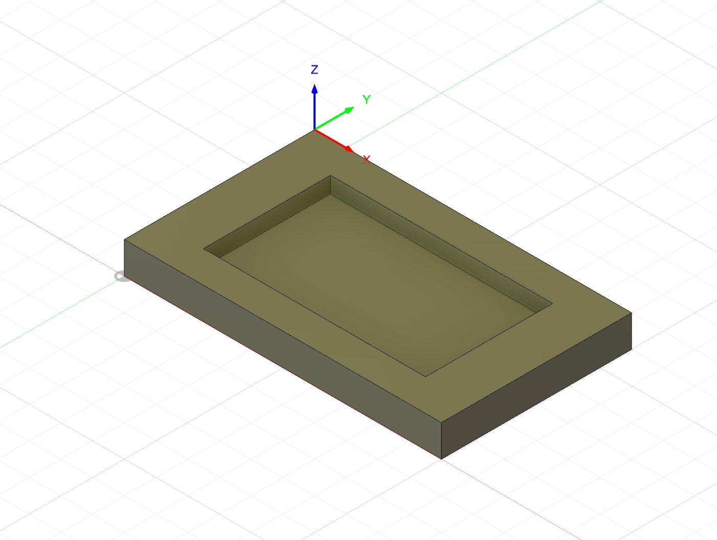 Manufacturing setup complete with coordinate axes positioned at top-left corner