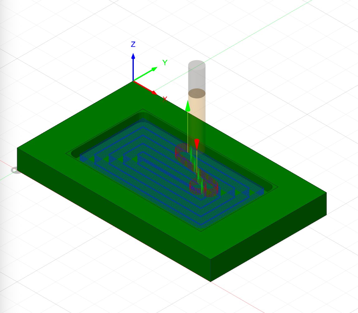 Generated toolpath showing blue cutting lines