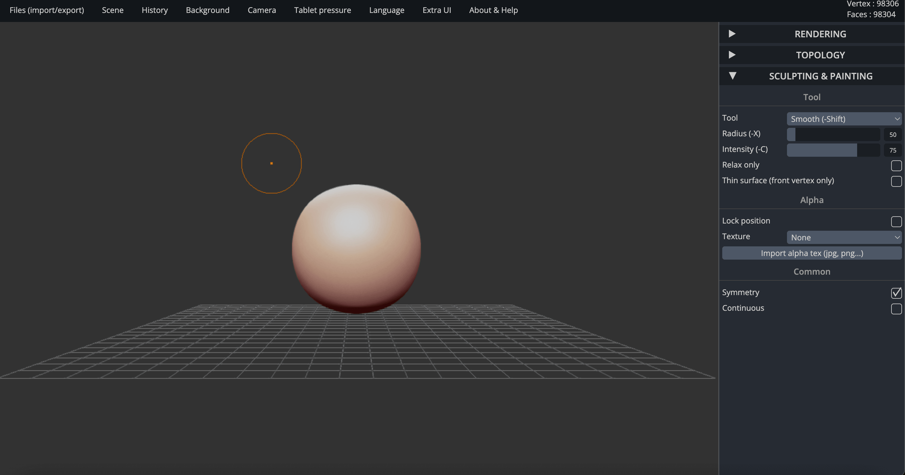 SculptGL interface and initial sculpting
