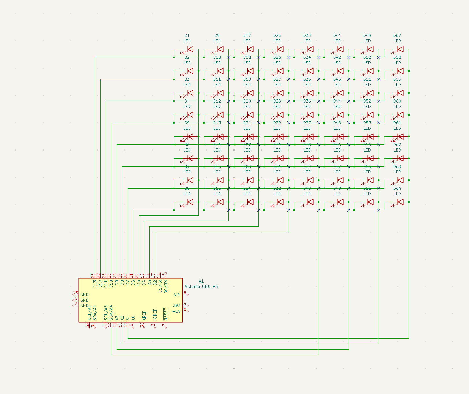 KiCad schematic for 8x8 LED matrix