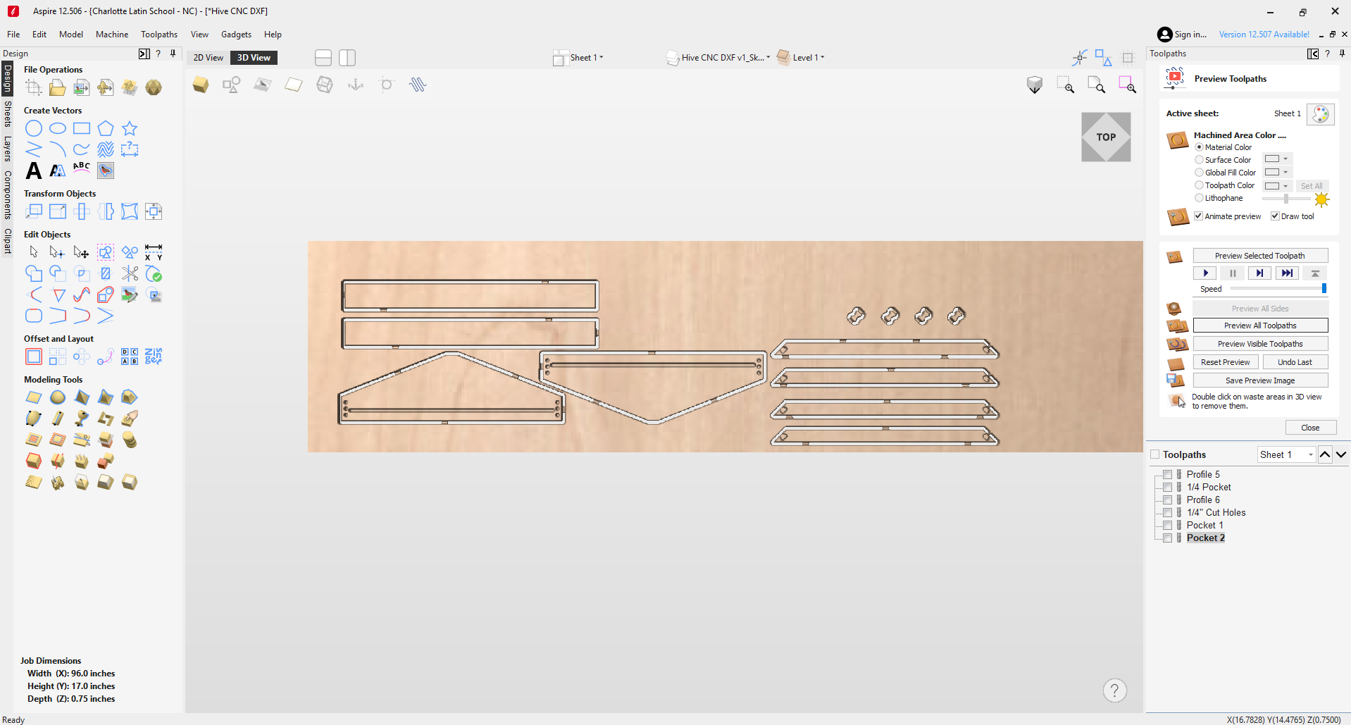 VCarve Pro toolpath setup for beehive roof V1