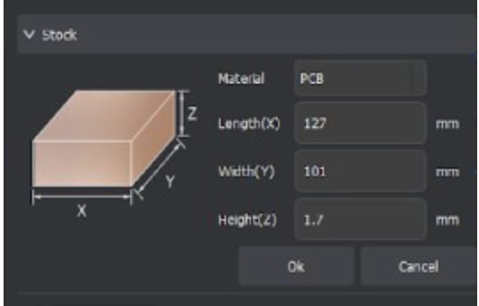 MakerCAM stock material setup for PCB