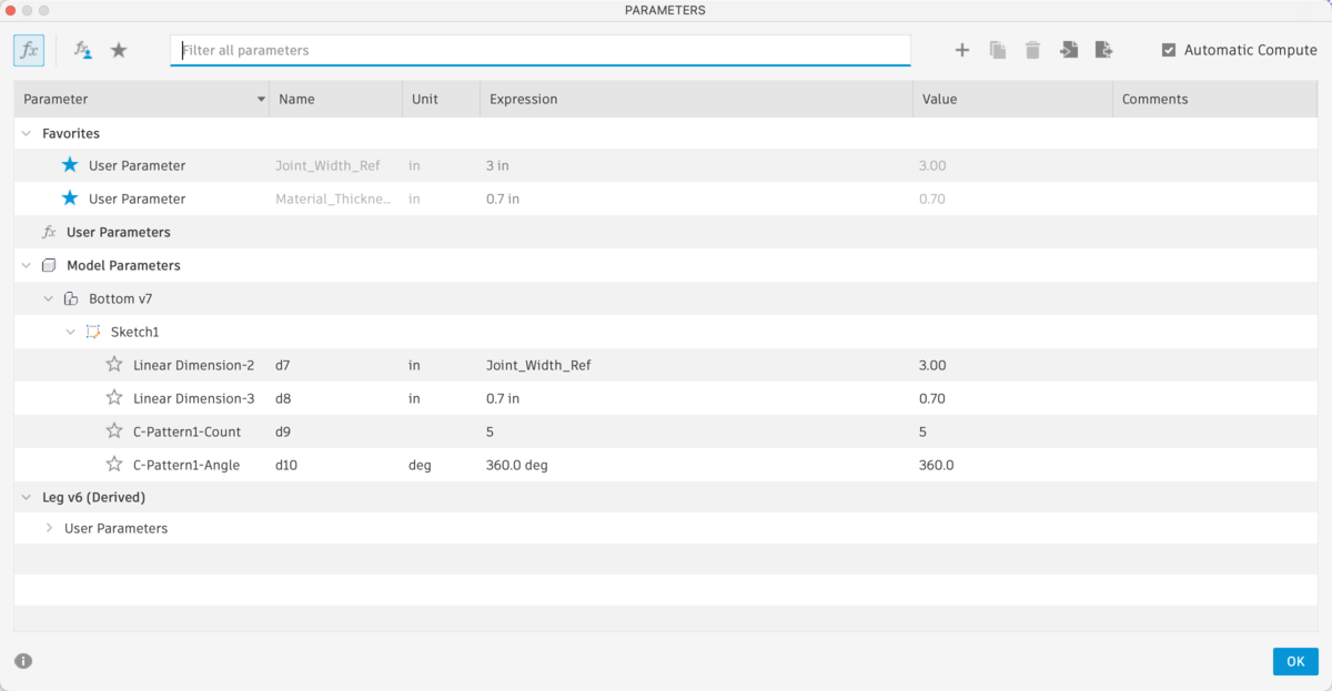 Table Bottom Parameters