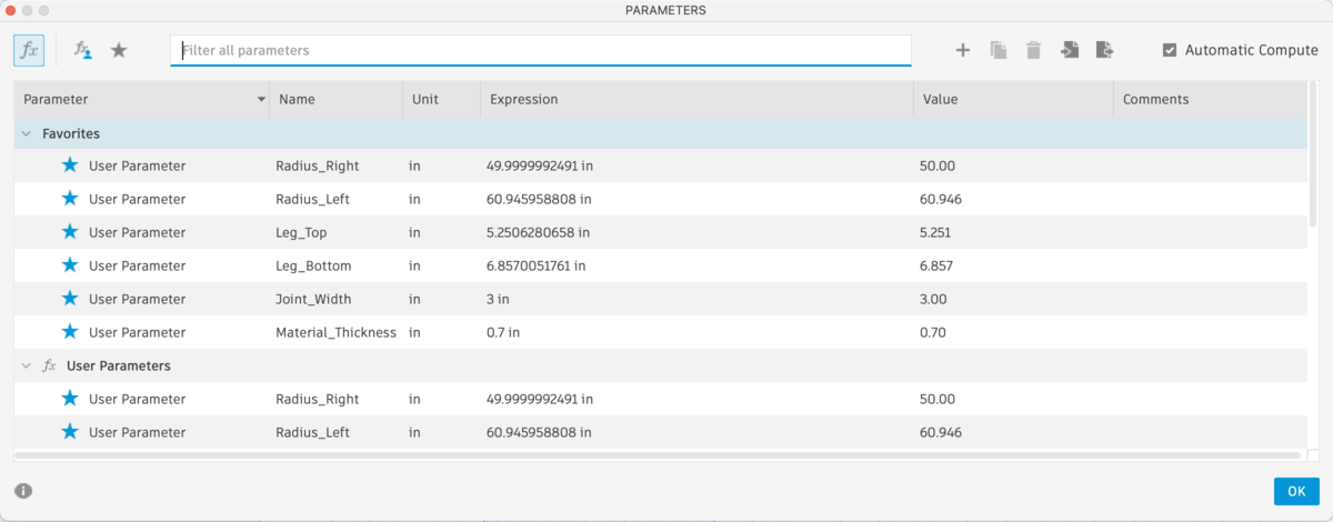 Leg Component Parameters