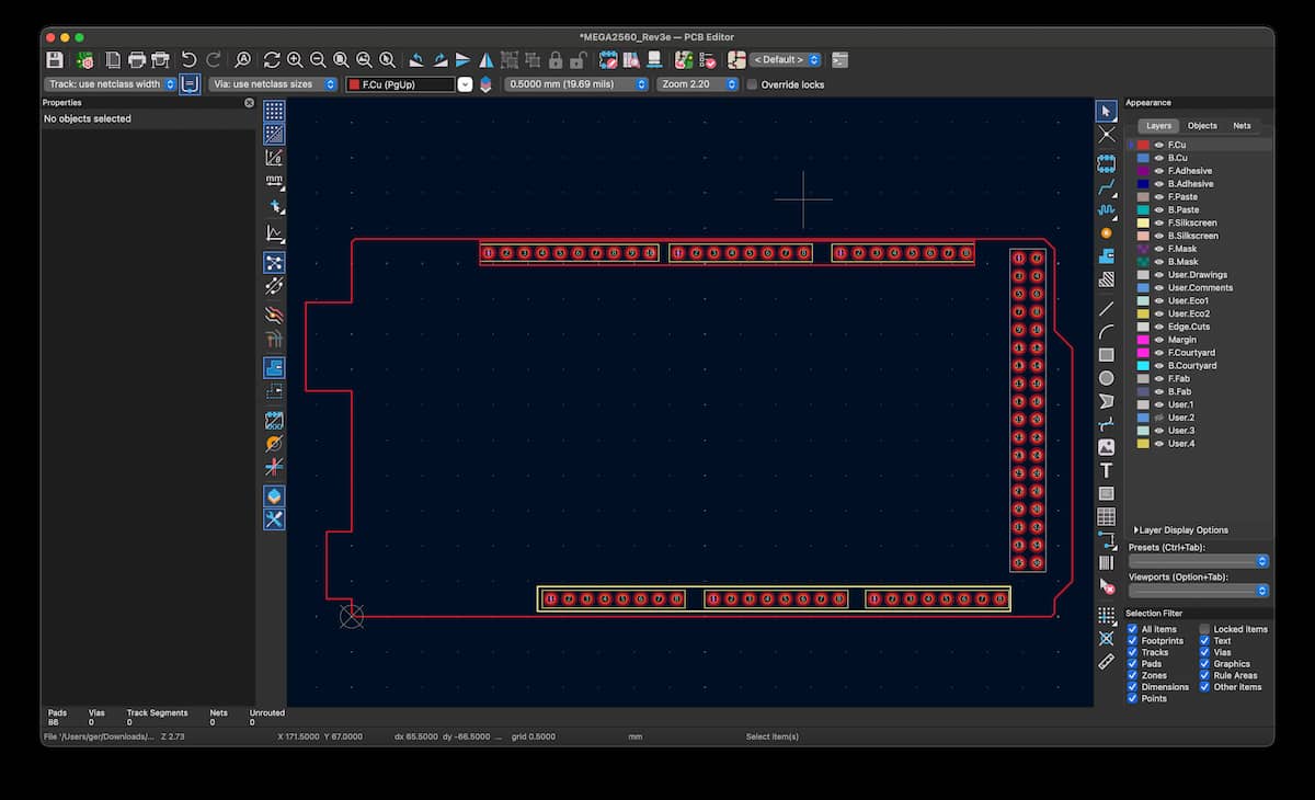 Empty Arduino MEGA Shield Template