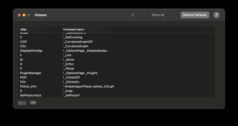 Rhino Aliases
