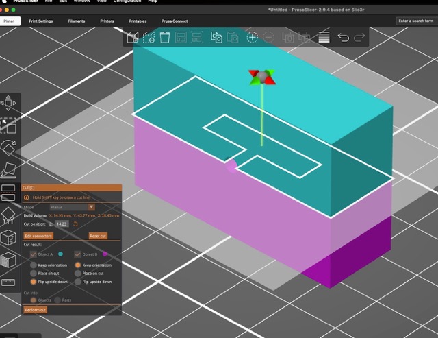 Cut in PrusaSlicer