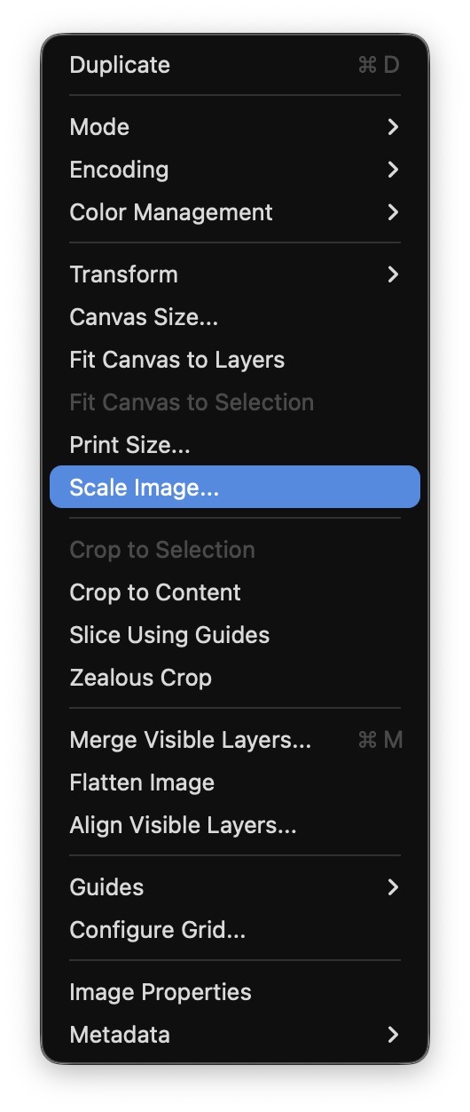 GIMP, Scale Image... Menu Item
