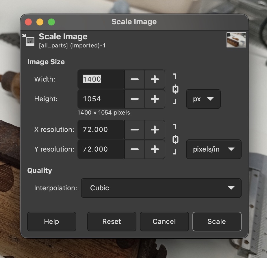 GIMP, Scale Image... Pop-up