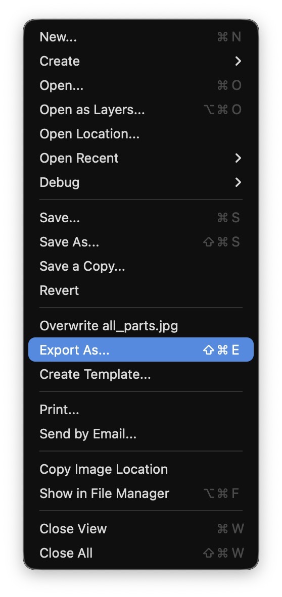 GIMP, Export Menu Item