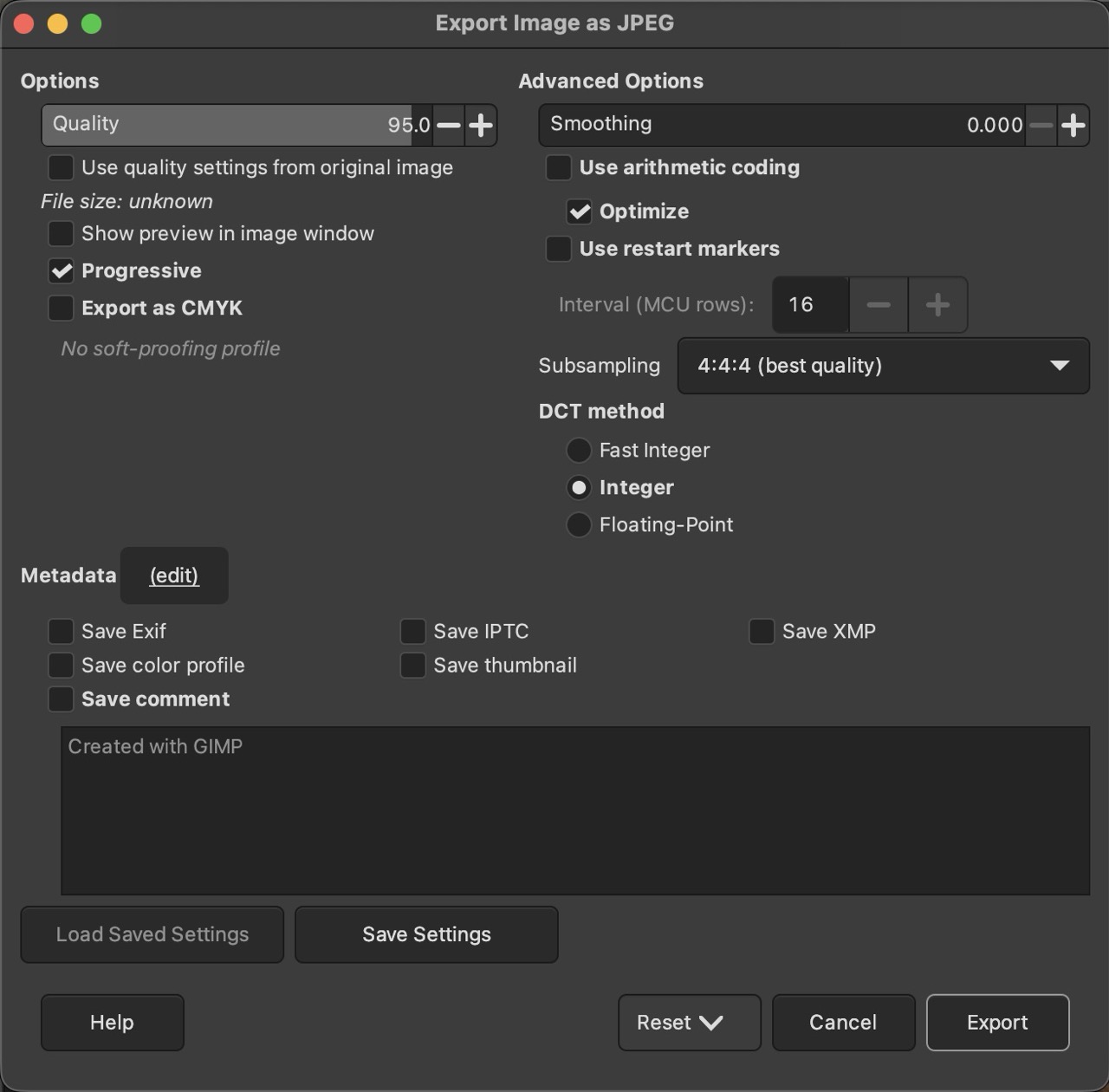 GIMP, Export Screen