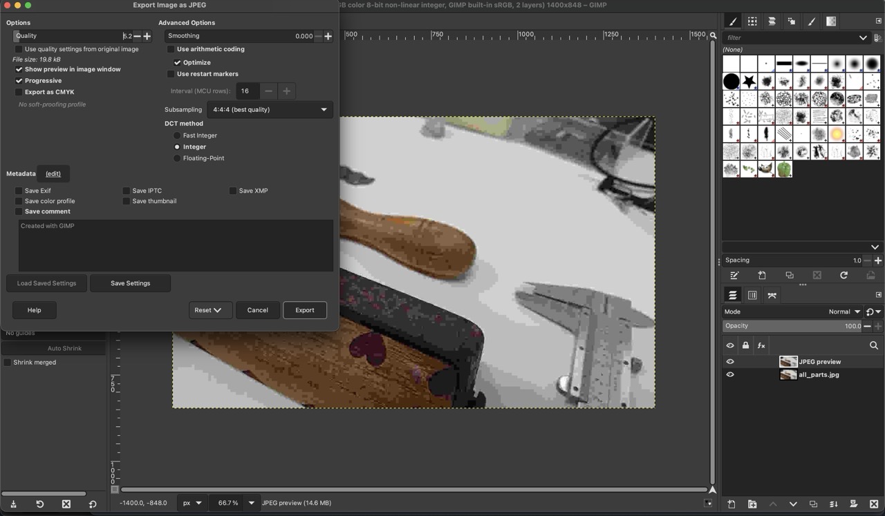 GIMP, Export and Preview