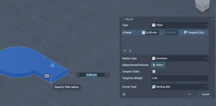 Select corner to fillet