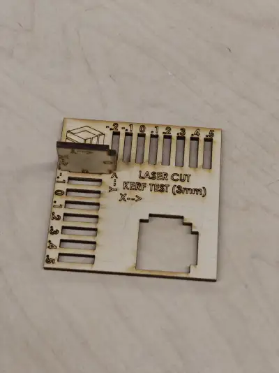 Kerf test piece from a previous session