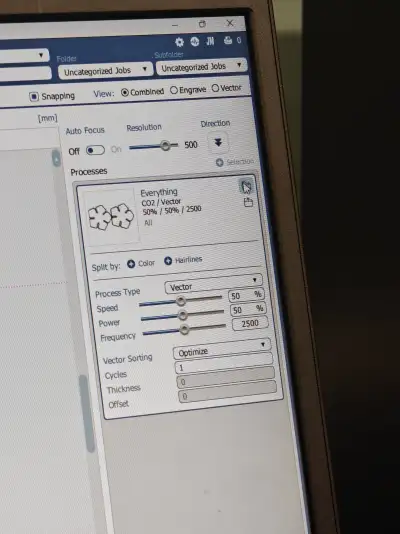 Epilog software with preset configuration for wood