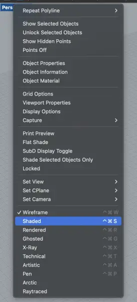 Shaded mode from context menu