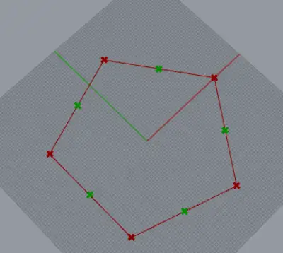 Pentagon with midpoints marked on each side
